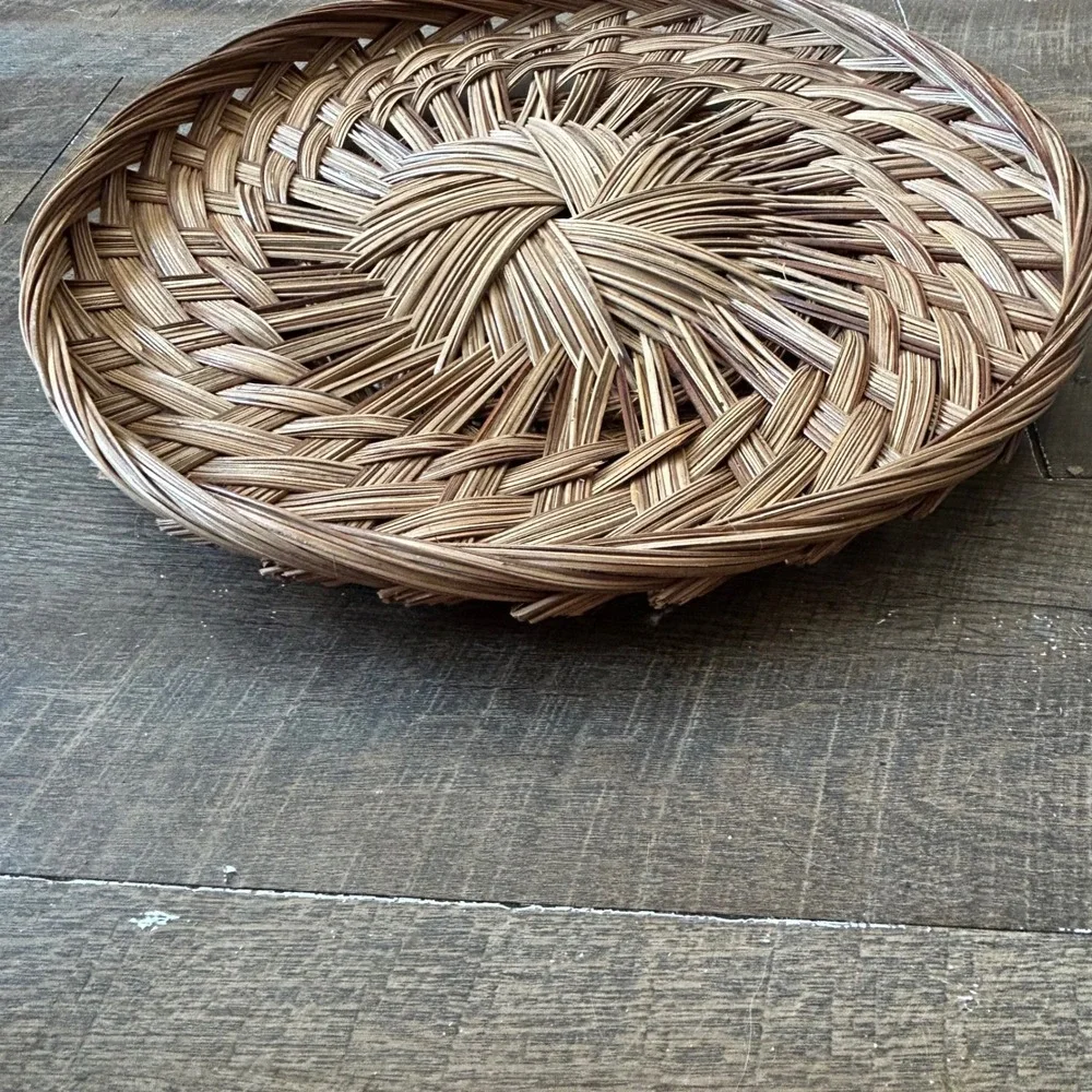 Woven Wicker Sunburst Tray Round 14 Inch Wall Decor Philippines Boho Brown